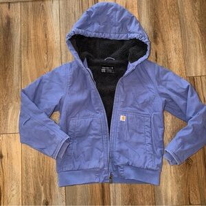 $80 Girl’s Carhartt Jacket Purple Medium  10-12 Years Hooded Coat Sherpa Lined